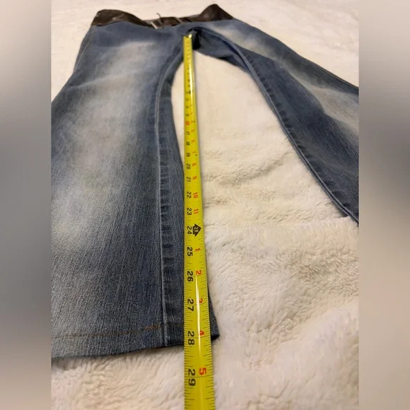 Angels Blue Flare Jeans with Brown Faux-Leather Waistband - Picture 7 of 12